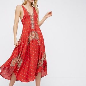 Free People Faithfully Yours Boho Slip Dress - Red